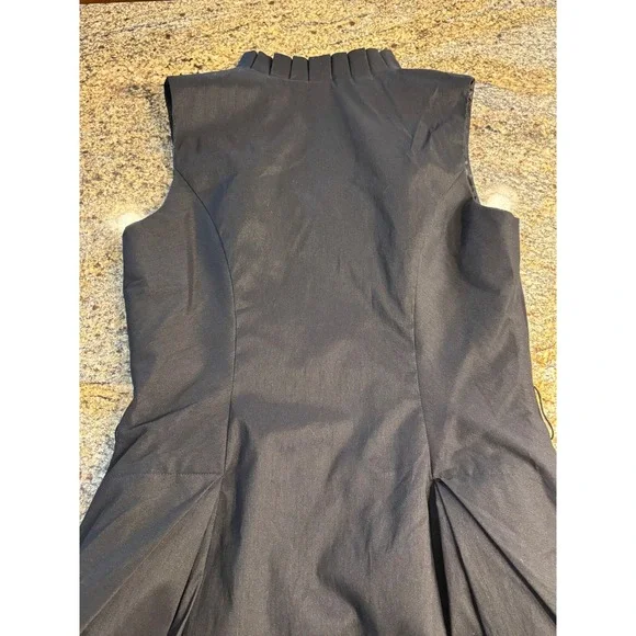 Samuel Dong Sleeveless Bubble Dress Ruffle Collar Full Zip Pockets Black Size S - Picture 9 of 10